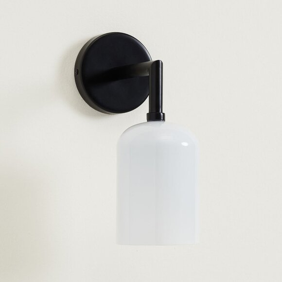 Pottery Barn Amelie Shade Milk Glass Single Sconce in Matte Black Light NEW - Picture 1 of 5